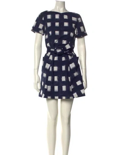 Pre-owned Tory Burch Plaid Print Mini Dress In Blue