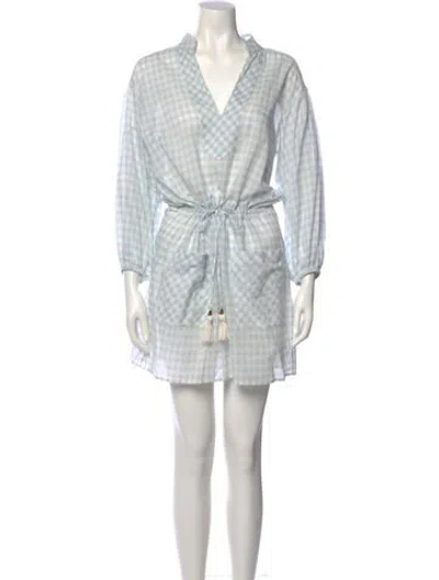 Pre-owned Tory Burch Plaid Print Mini Dress In Blue