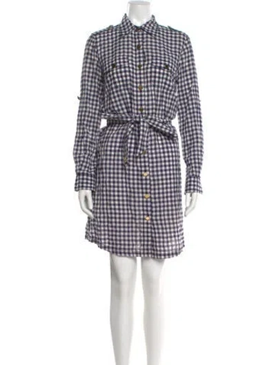 Pre-owned Tory Burch Plaid Print Mini Dress In Blue