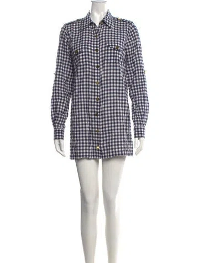 Pre-owned Tory Burch Plaid Print Mini Dress In Blue