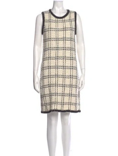 Pre-owned Tory Burch Plaid Print Mini Dress In Neutral