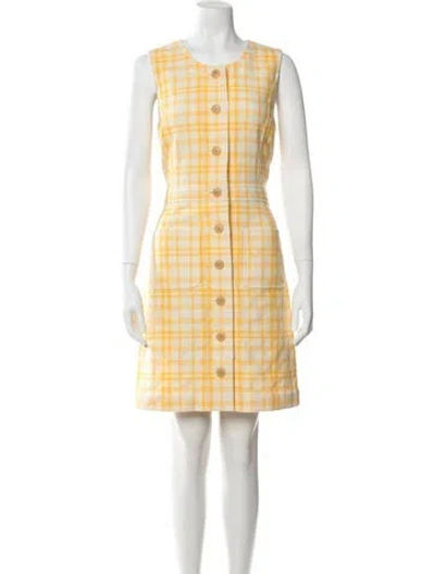 Pre-owned Tory Burch Plaid Print Mini Dress In Yellow