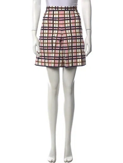 Pre-owned Tory Burch Plaid Print Mini Shorts In Blue