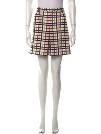 Pre-owned Tory Burch Plaid Print Mini Shorts In Multicolor