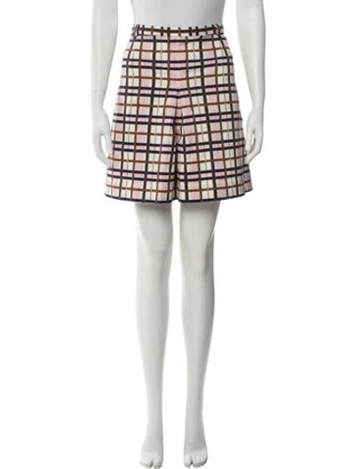 Pre-owned Tory Burch Plaid Print Mini Shorts In White