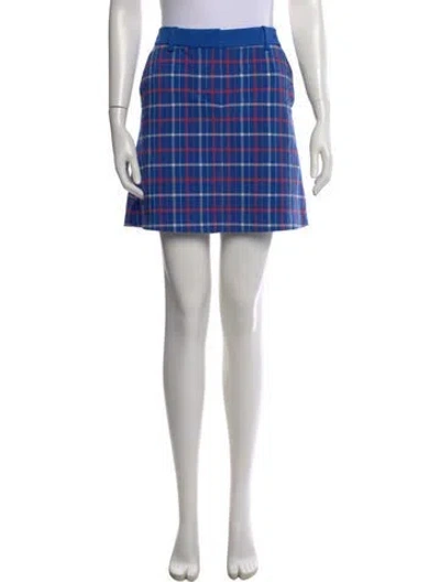Pre-owned Tory Burch Plaid Print Mini Skirt In Blue