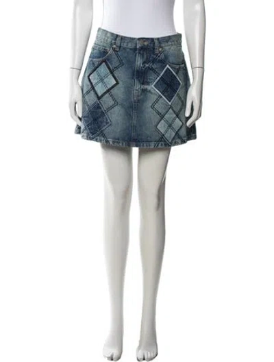 Pre-owned Tory Burch Plaid Print Mini Skirt In Blue
