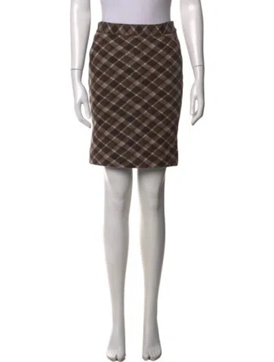 Pre-owned Tory Burch Plaid Print Mini Skirt In Brown
