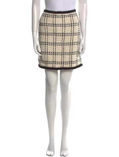 Pre-owned Tory Burch Plaid Print Mini Skirt In White