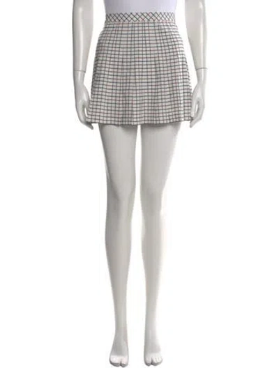 Pre-owned Tory Burch Plaid Print Mini Skirt In White