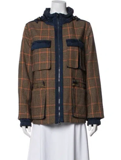 Pre-owned Tory Burch Plaid Print Parka In Brown