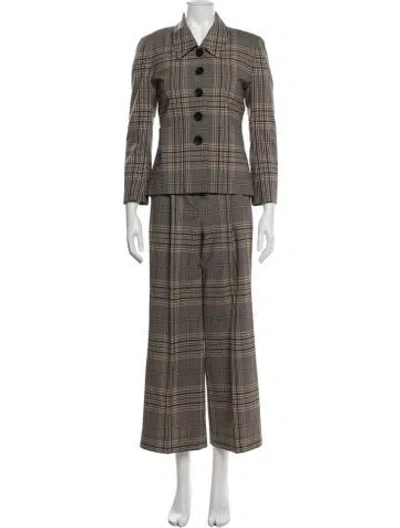 Pre-owned Tory Burch Plaid Print Pleated Accents Pantsuit In Neutral
