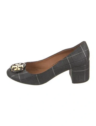 Pre-owned Tory Burch Plaid Print Pumps In Black/grey/white
