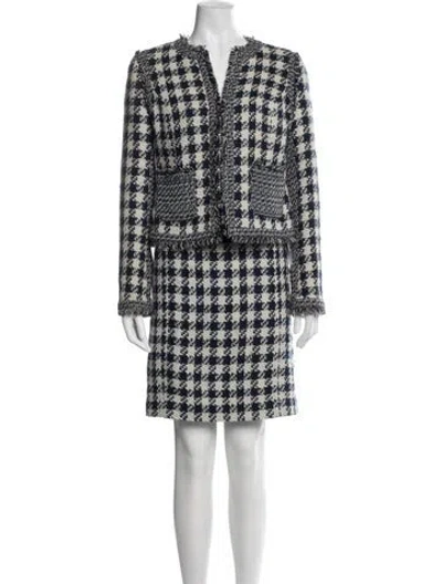 Pre-owned Tory Burch Plaid Print Raw-edge Trim Skirt Set In Blue/white