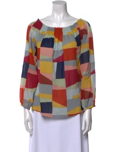 Pre-owned Tory Burch Plaid Print Scoop Neck Tunic In Blue