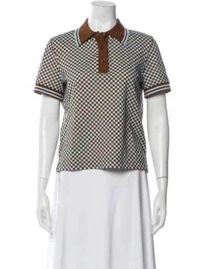 Pre-owned Tory Burch Plaid Print Short Sleeve Polo In Blue