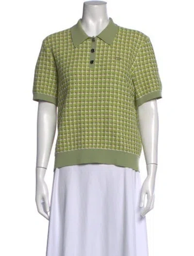 Pre-owned Tory Burch Plaid Print Short Sleeve Polo In Green