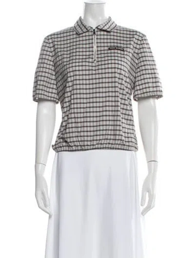 Pre-owned Tory Burch Plaid Print Short Sleeve Polo In Silver