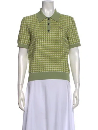 Pre-owned Tory Burch Plaid Print Short Sleeve Polo W/ Tags In Green
