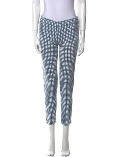 Pre-owned Tory Burch Plaid Print Skinny Leg Pants In Blue