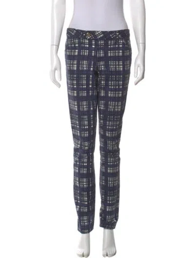 Pre-owned Tory Burch Plaid Print Skinny Leg Pants In Multi