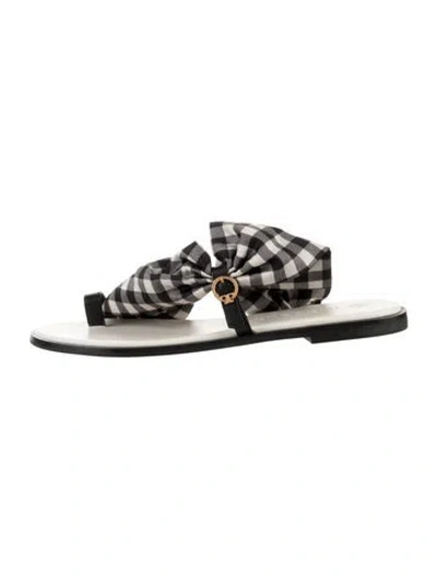 Pre-owned Tory Burch Plaid Print Slides In Black