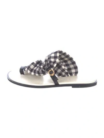 Pre-owned Tory Burch Plaid Print Slides In Black