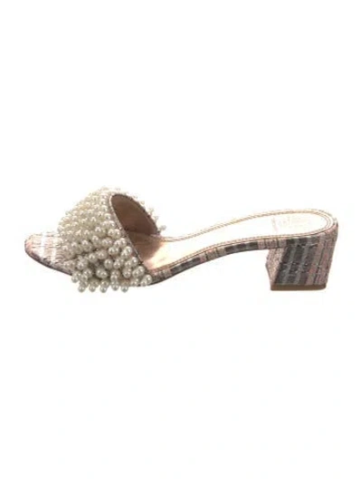 Pre-owned Tory Burch Plaid Print Slides In Metallic/silver