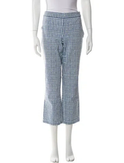 Pre-owned Tory Burch Plaid Print Straight Leg Pants In Blue