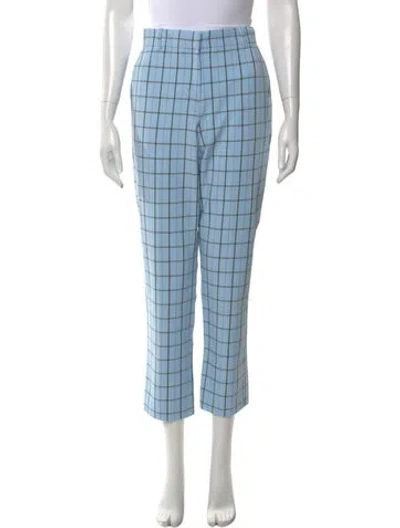 Pre-owned Tory Burch Plaid Print Straight Leg Pants In Blue
