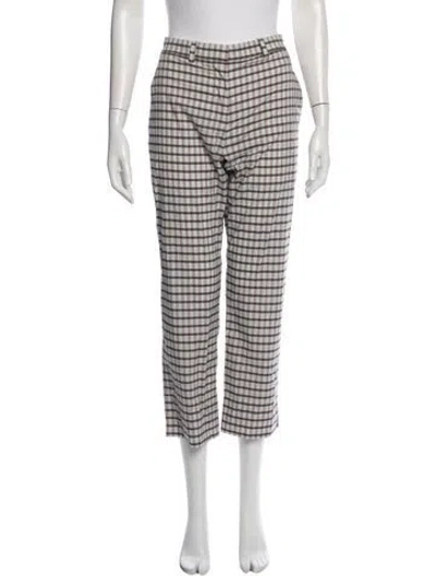 Pre-owned Tory Burch Plaid Print Straight Leg Pants In Blue