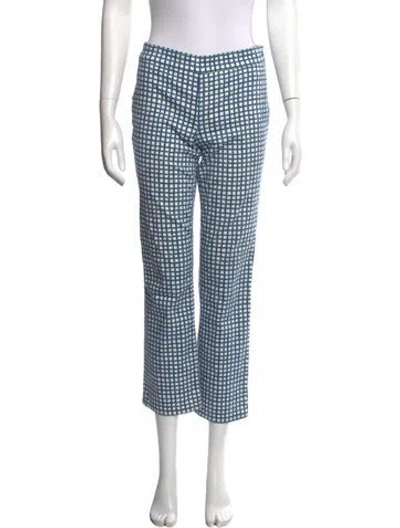 Pre-owned Tory Burch Plaid Print Straight Leg Pants In Blue