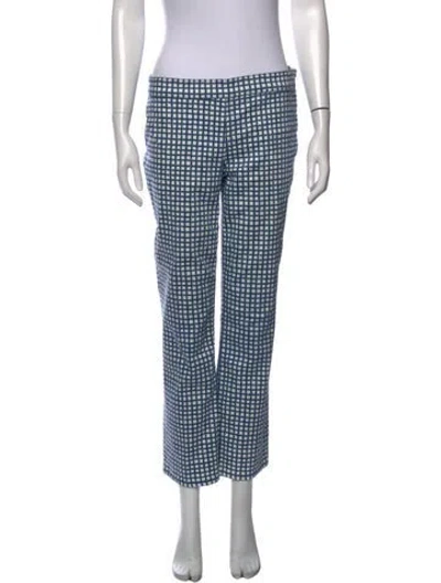 Pre-owned Tory Burch Plaid Print Straight Leg Pants In Blue