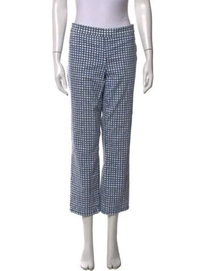 Pre-owned Tory Burch Plaid Print Straight Leg Pants In Blue