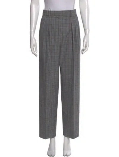 Pre-owned Tory Burch Plaid Print Straight Leg Pants In Gray