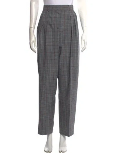 Pre-owned Tory Burch Plaid Print Straight Leg Pants In Gray