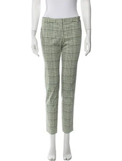 Pre-owned Tory Burch Plaid Print Straight Leg Pants In Green