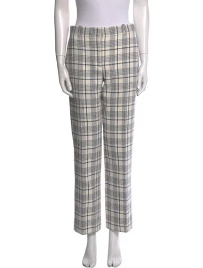 Pre-owned Tory Burch Plaid Print Straight Leg Pants In Multi