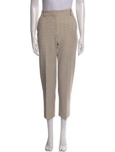 Pre-owned Tory Burch Plaid Print Straight Leg Pants In Neutral