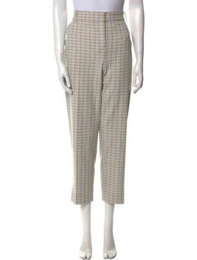 Pre-owned Tory Burch Plaid Print Straight Leg Pants In Neutral