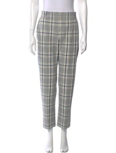 Pre-owned Tory Burch Plaid Print Straight Leg Pants In Neutral