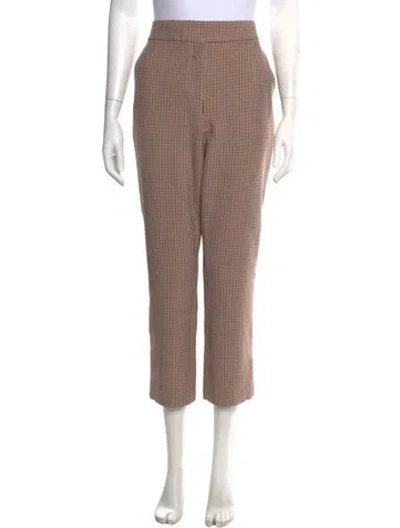 Pre-owned Tory Burch Plaid Print Straight Leg Pants In Neutral
