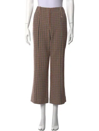 Pre-owned Tory Burch Plaid Print Straight Leg Pants In Neutrals