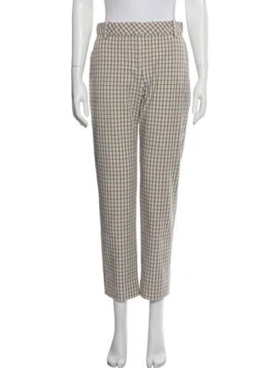 Pre-owned Tory Burch Plaid Print Straight Leg Pants In Neutrals