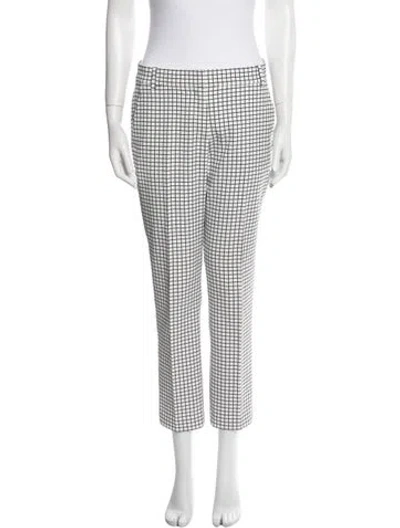 Pre-owned Tory Burch Plaid Print Straight Leg Pants In White