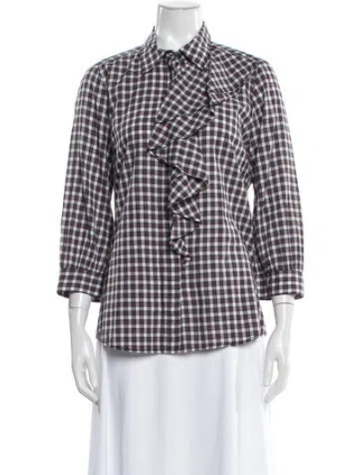 Pre-owned Tory Burch Plaid Print Three-quarter Sleeve Blouse In Multi