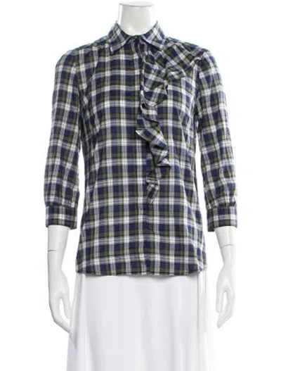 Pre-owned Tory Burch Plaid Print Three-quarter Sleeve Blouse In Multi