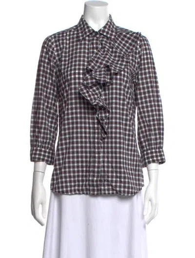 Pre-owned Tory Burch Plaid Print Three-quarter Sleeve Blouse In Red