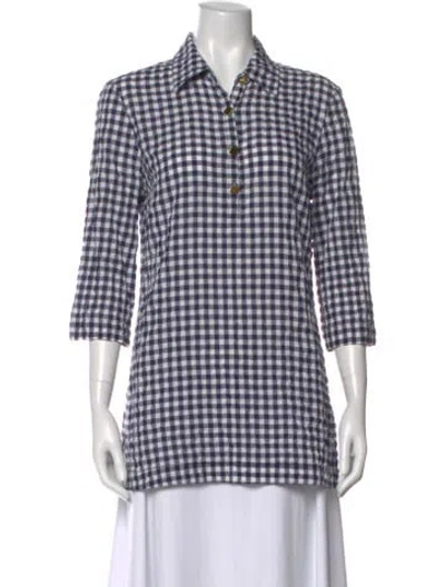 Pre-owned Tory Burch Plaid Print Three-quarter Sleeve Tunic In Blue