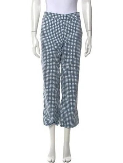 Pre-owned Tory Burch Plaid Print Wide Leg Pants In Blue